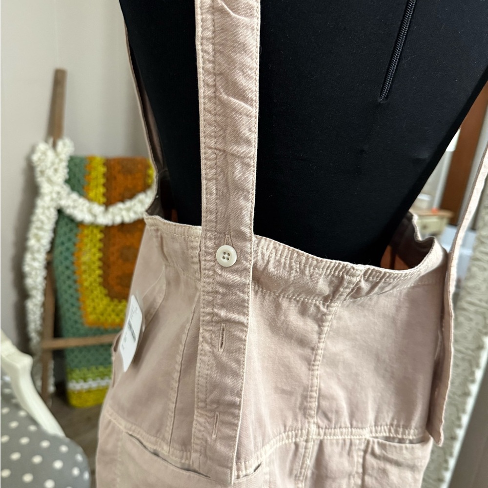 Free People • Suspender Skirt Mini Button Front Utility Beige NWT Size 10 - Picture 14 of 15